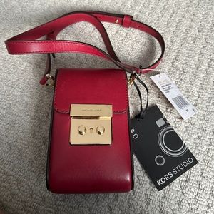 Michael Kors Red Leather Crossbody Phone Bag